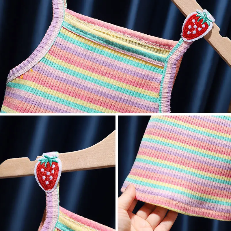 

Baby kids girls suspender Sleeveless t-shirts baby cute striped sling vests summer thin cotton girls toddlers tops tees P4 036