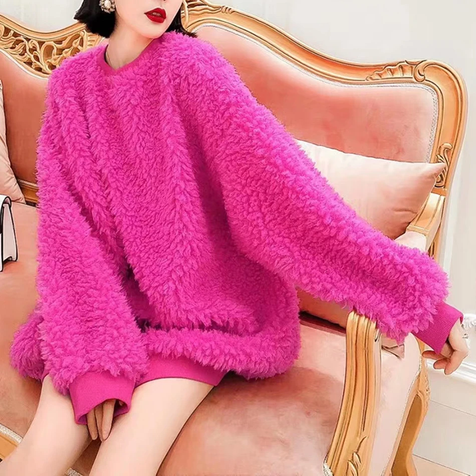 

Free Shipping Casual Loose Pullover Sweatshirt 2021 Fashion Fall/Winter Women's Solid Color Oversized Mohair Sweatshirt