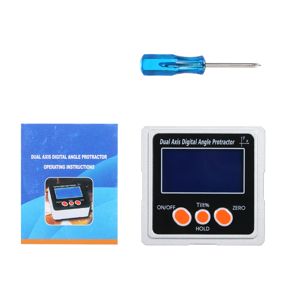 

Dual Axis Angle Protractor with Backlight IP65 Waterproof Aluminum Alloy Shell 4*90 Measuring Range Digital Inclinometer