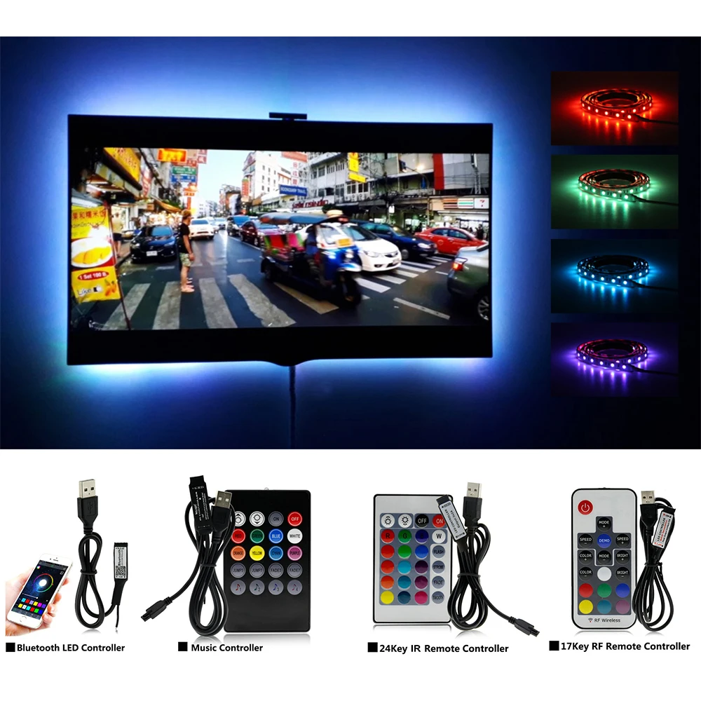 USB Светодиодная лента RGB DC5V гибкий светодиодный светильник RGB сменный цвет водонепроницаемая светодиодная лента 5050 50 см 1 м 2 м комплект