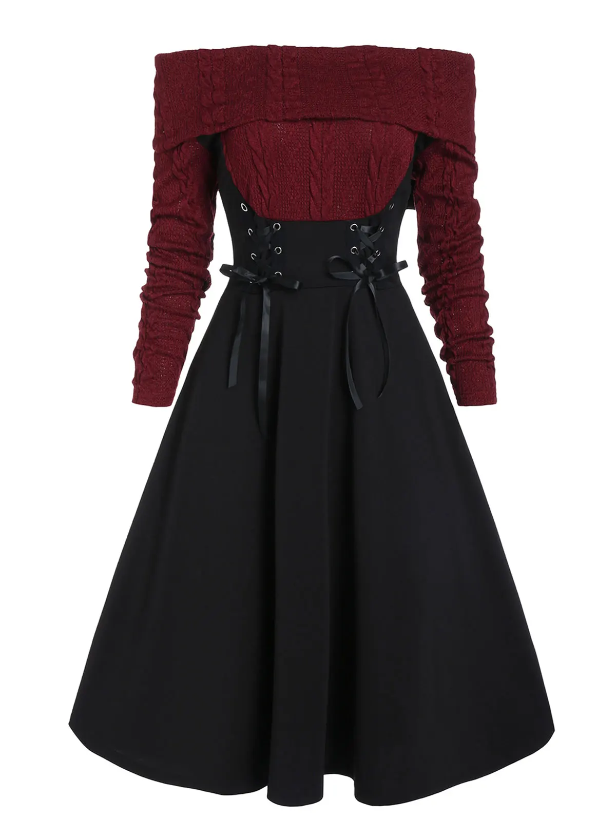 Женское Повседневное платье в готическом стиле с открытыми плечами и шнуровкой