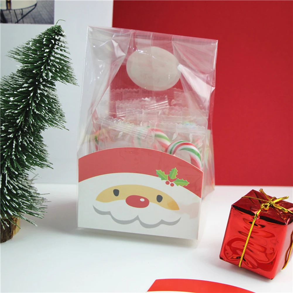 

Clear Christmas Santa Claus Cello Cellophane With Gusset Favor Sweet Bags 50 Pcs Empty Bags Paper Party Holiday DIY Decorations