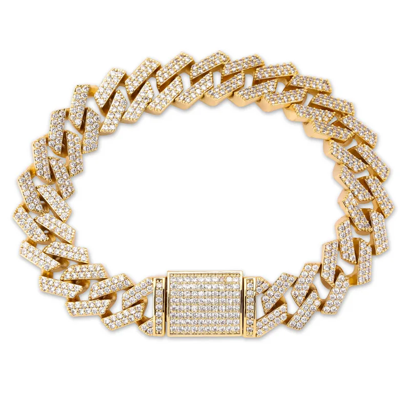 Gold TOPGRILLZ 14 мм большая застежка в виде коробки, браслет с кубинским звеном, цвета: золотистый, серебристый, Iced Out, кубический циркон, рок, хип-хоп стиль, мужские ювелирные изделия - Окраска металла: Gold