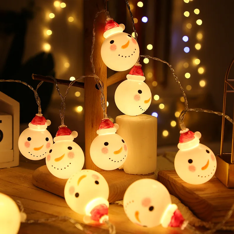 

10/20 LEDs Christmas Snowman LED Lights String Battery Operated 3D Snowman Fairy Garland Lamp for Xmas New Year Home Decoration