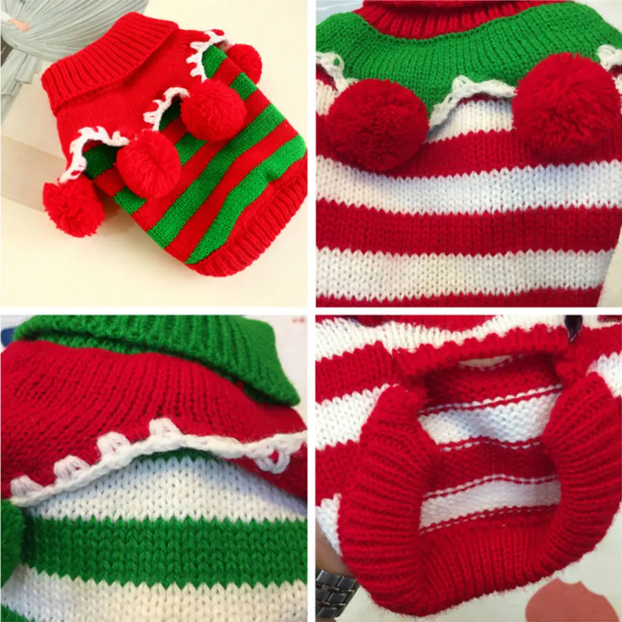 Свитер для собаки костюм в полоску с рождественской тематикой: милый шерстяной