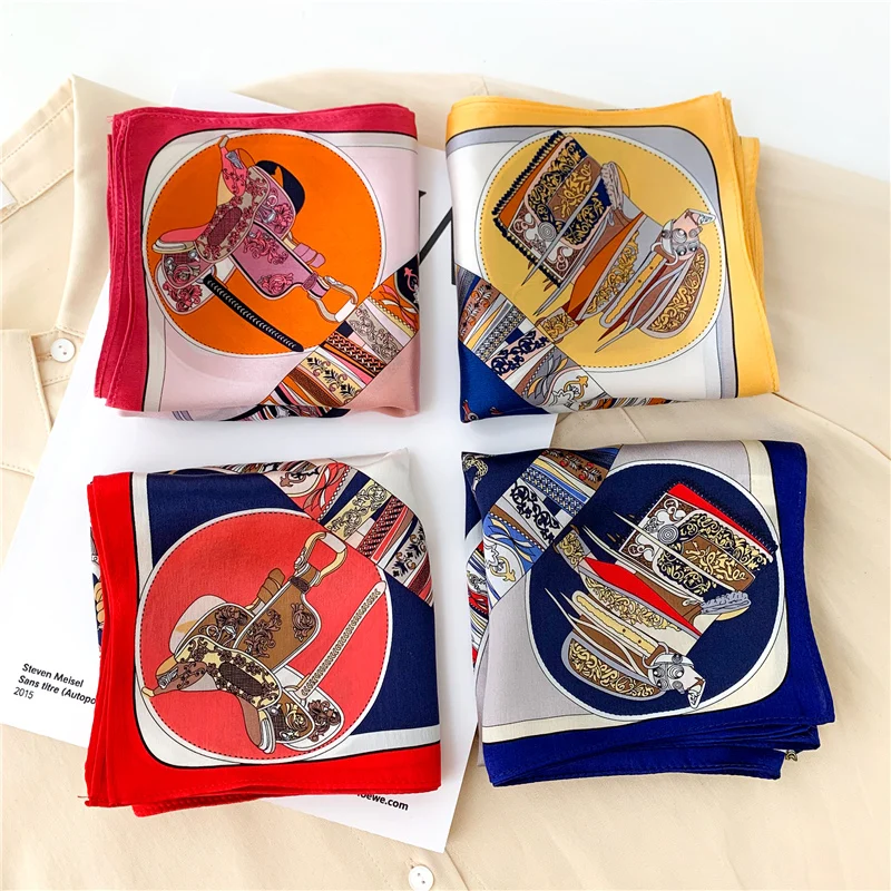 

Summer 100% Silk Square Scarf Hairband for Women Design Print Foulard Spring Female Small Natural Neck Scarves Bandana 2021