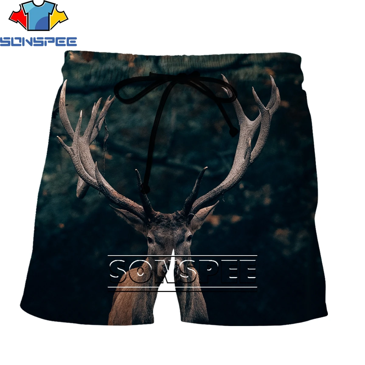 

SONSPEE Hipster Animal Elk Pattern 3D Printing Men's Shorts Summer Personality Casual Original Hawaiian Beach Clothing Oversize