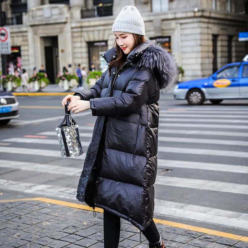 

Down Jacket Women's Long over-the-Knee Long 2019 New Style Dongdaemun Large Fur Collar Thick-Loose-Fit