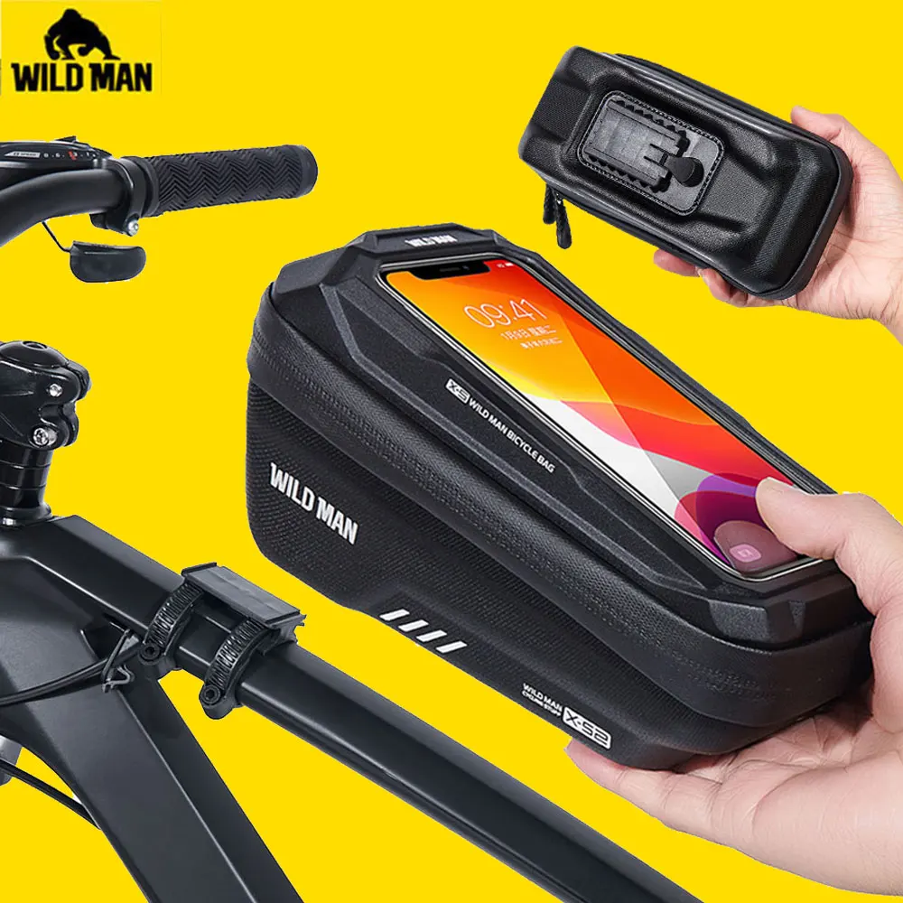 

NEW WILD MAN Bicycle Bag1.8L Frame Front Tube Cycling Bag Waterproof Phone Case Holder 6.9 Inch Touchscreen Bag Bike Accessories