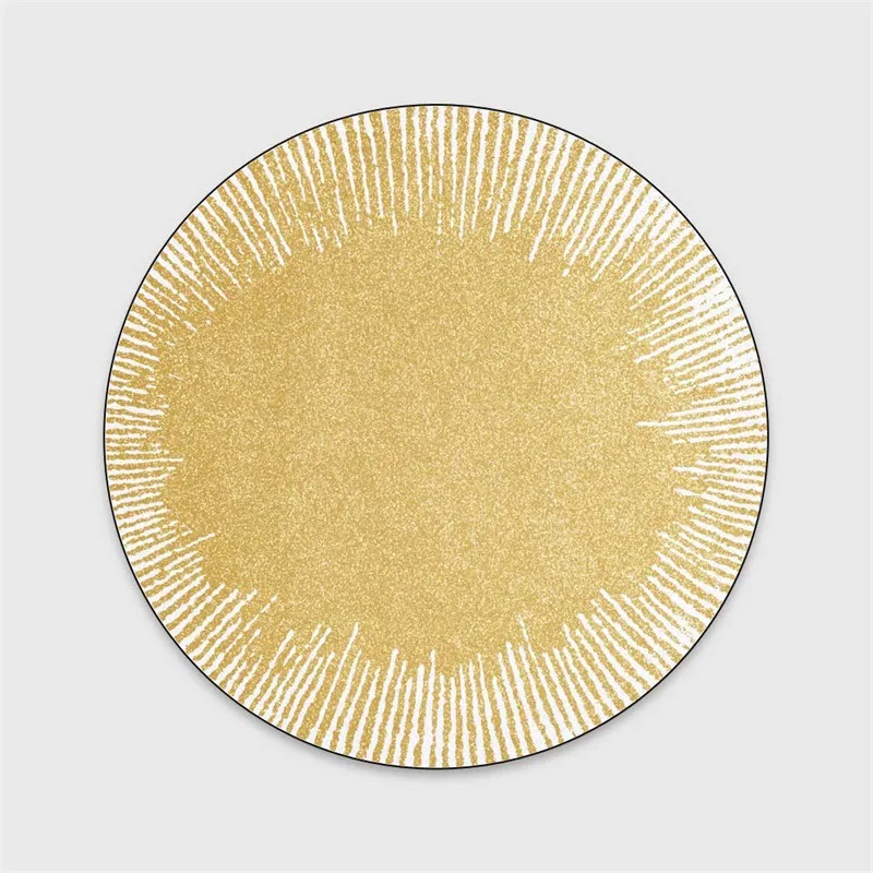 

Modern golden abstract white line living room hanging basket chair round mat carpet custom