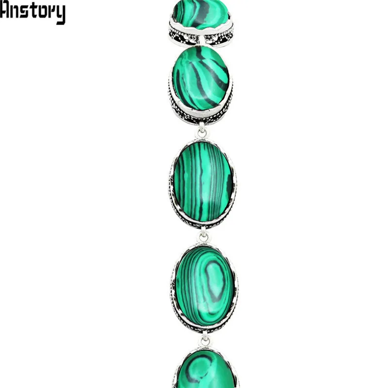 Овальный Malchite Strand Браслеты для Для женщин Античная Посеребренная Винтаж вид