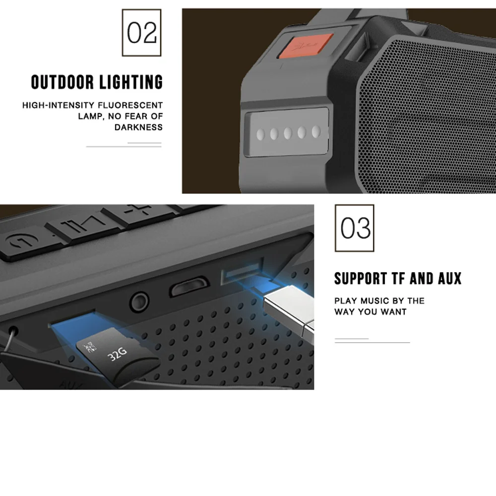 

Portable LED light speaker bluetooth waterproof speaker with flashlight support Aux Fm radio U disk TF card new