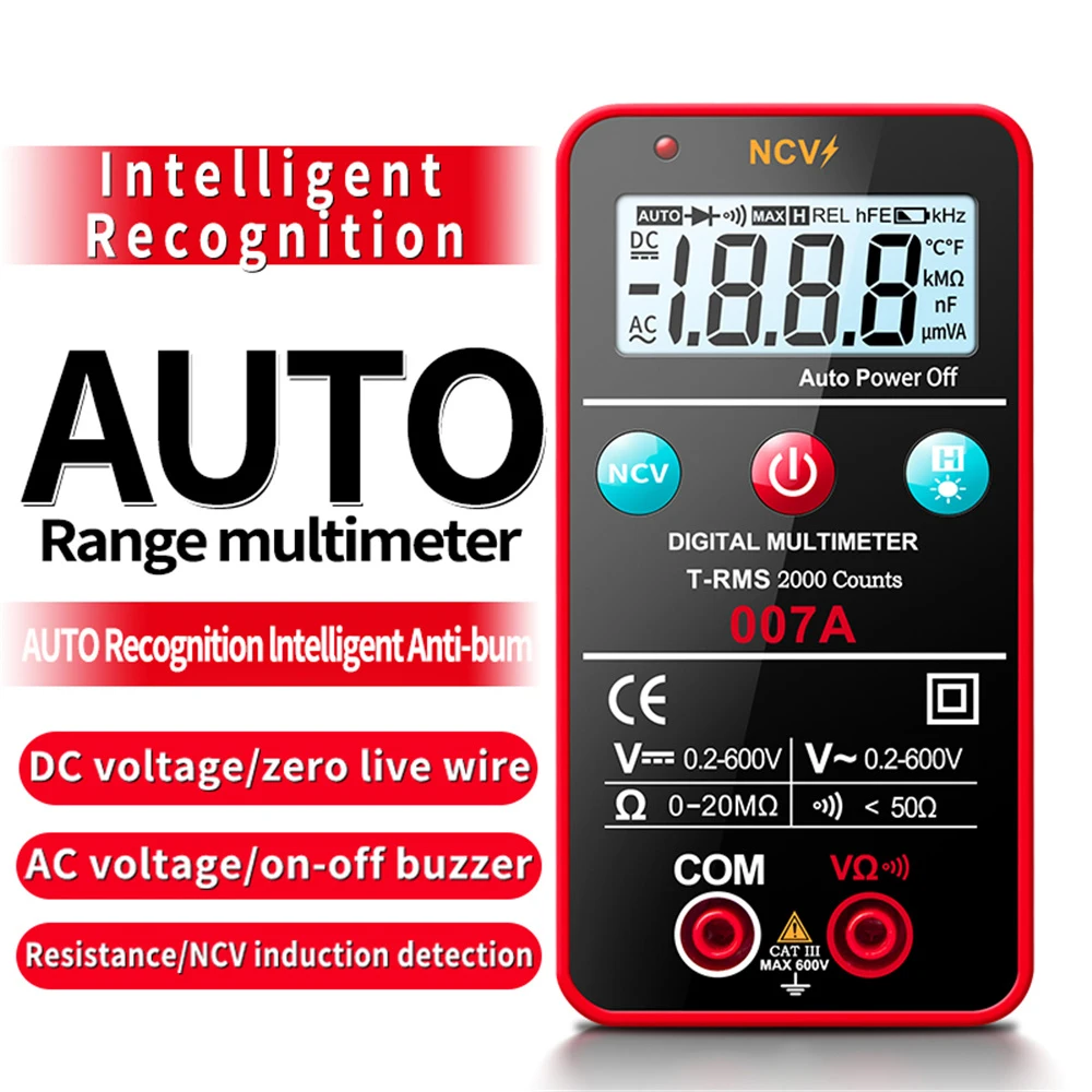 

007A Intelligent Digital Multimeter Auto Range AC DC Digital Multimeter Tester Ohm Capacitance Hz Voltage Meter Beginner
