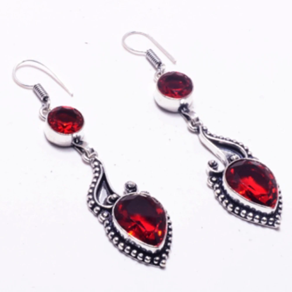 Серьги натуральный гранат с серебряным покрытием из меди подарок ручной работы