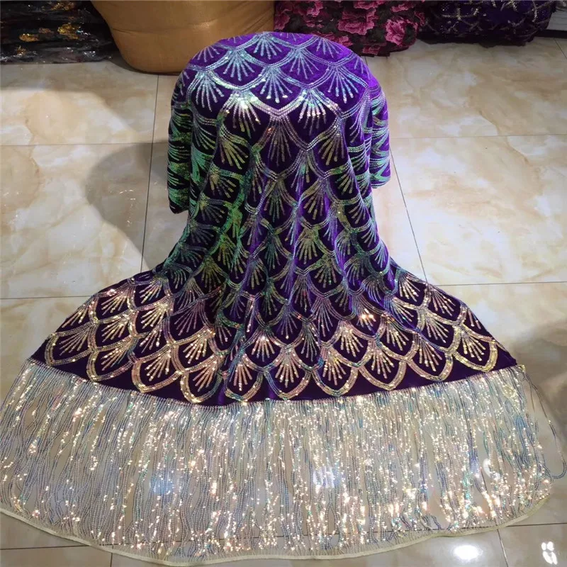 Роскошная бархатная кружевная ткань для свадебного платья фиолетового и