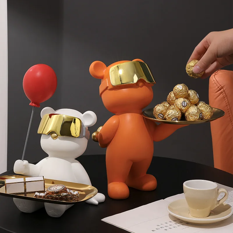 

Милый медведь из смолы, украшение для дома, товары для гостиной светильник щение, роскошное креативное пространство, искусственное животно...