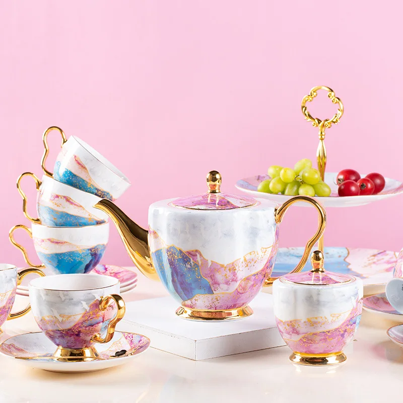 

15 pcs golden Bone china cup set for tea Ceramic Coffee Cup Hand Painted Tea Cup Coffee Cup Set Gift Dishes Afternoon Tea Set