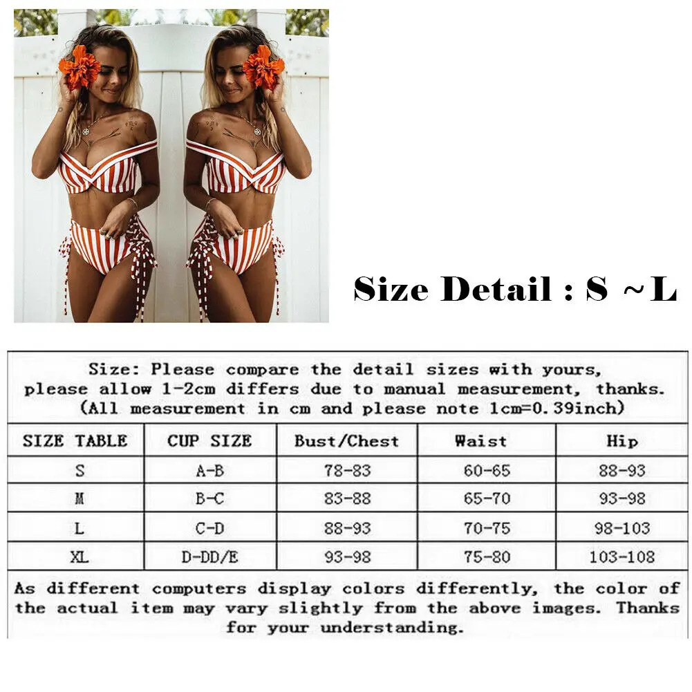 

2019 Two-Pieces Women V Neck Sexy Striped High-Waisted Striped Swimwear Brazilian Bikini Set Beachwear Swimsuit Beachwear