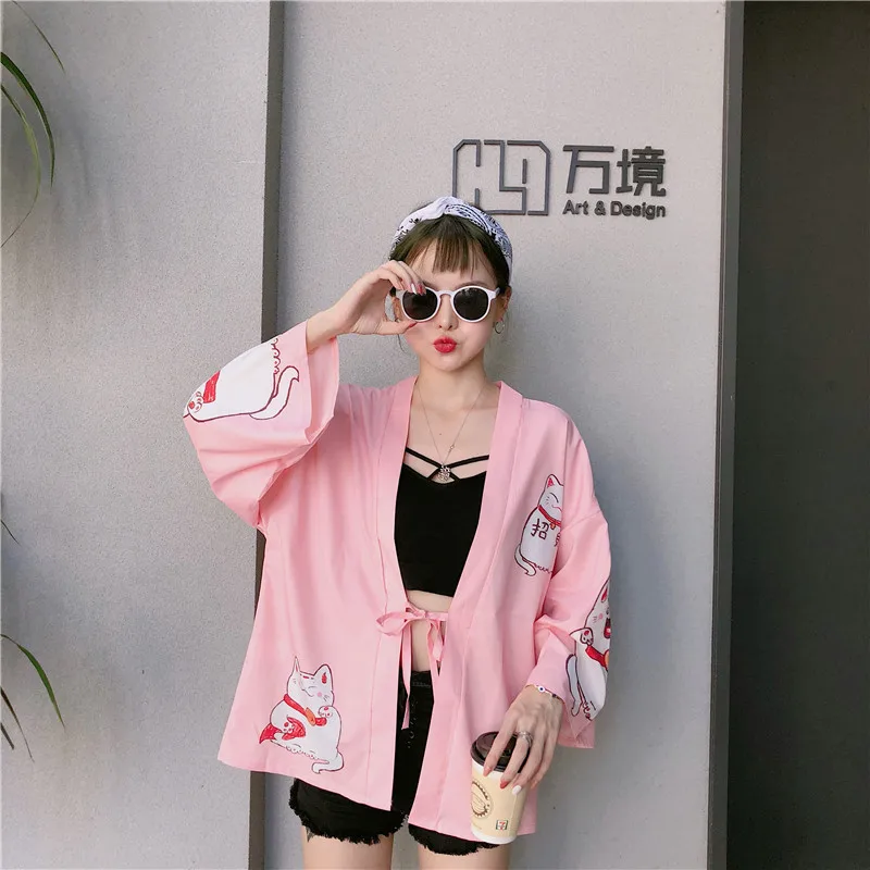 Женское кимоно Kpop Ulzzang черное винтажное в японском стиле уличная рубашка