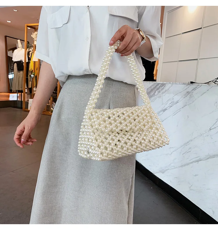 Летняя женская сумка ручной работы с жемчугом дизайнерская через плечо бисером