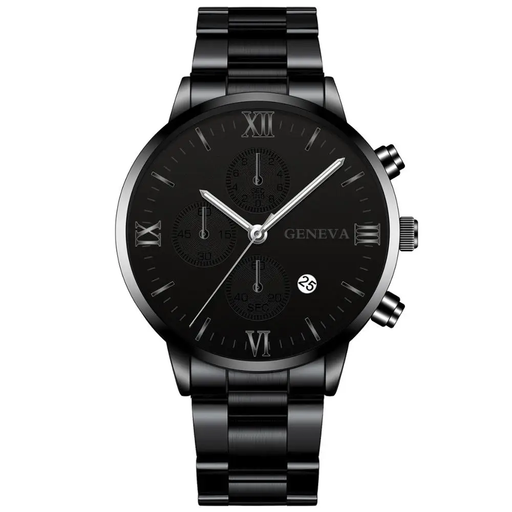Black Black Watch Men Fashion Business Watches Luxury Calendar Clock Man Stainless Steel Quartz Wrist Watch reloj hombre - Цвет: Black Black