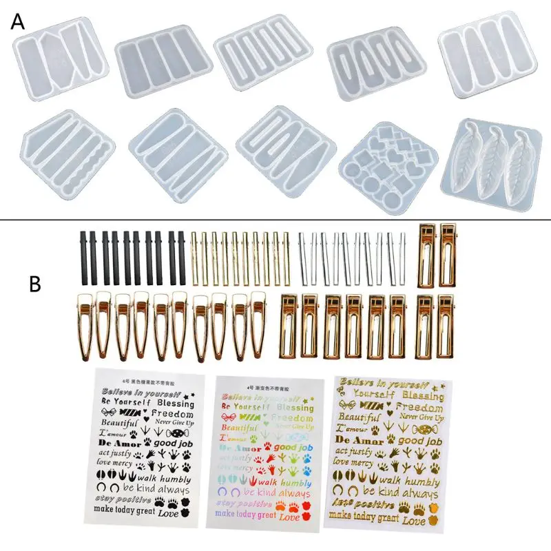

10Pcs DIY Hair Pin Casting Mold Set Barrettes Acrylic Hair Clip Silicone Molds