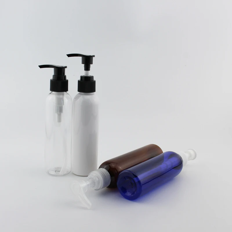 

150ml X 12 Wholesale Round Colored PET Shampoo Containers With Plastic Lotion Pump 150cc Travel Bottles For Cosmetics White Blue