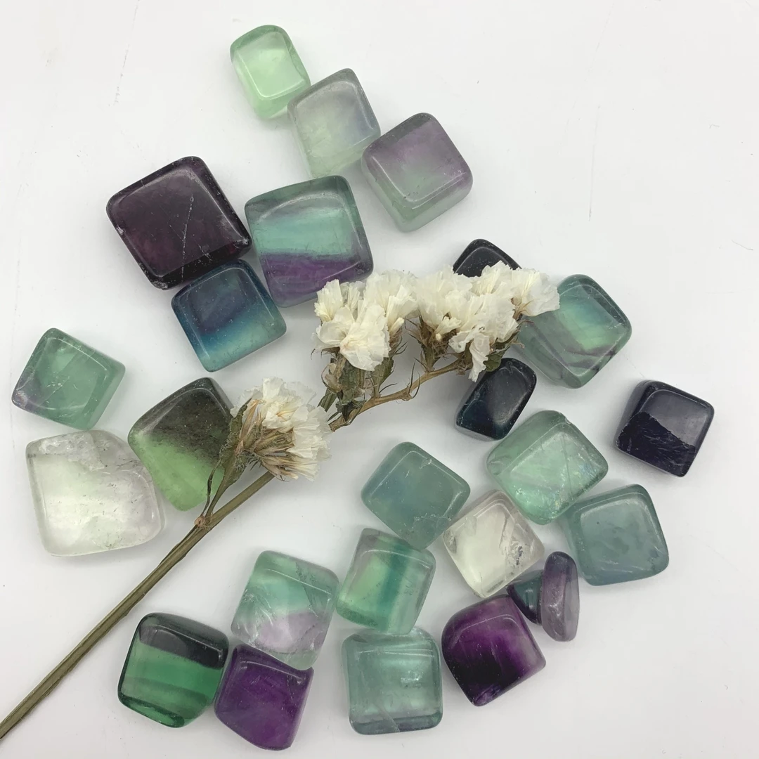 

50 г натуральный зеленый фиолетовый флюоритовая, Хрустальная полированная куб гравий камень образец украшения Исцеление домашний декор кам...