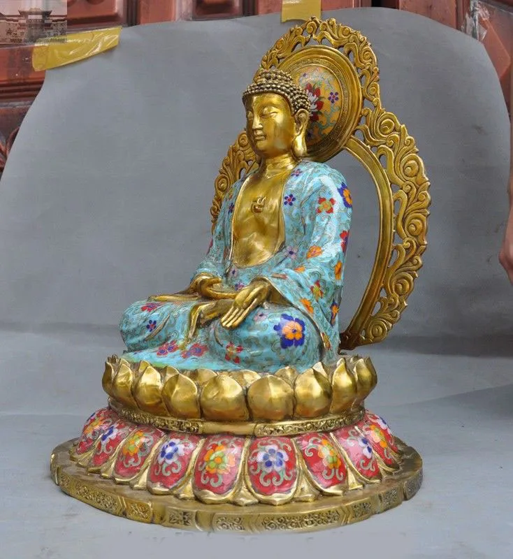 

christmas 19" Old Tibet Buddhism Bronze Cloisonne Enamel Sakyamuni Tathagata Buddha Statue new Year