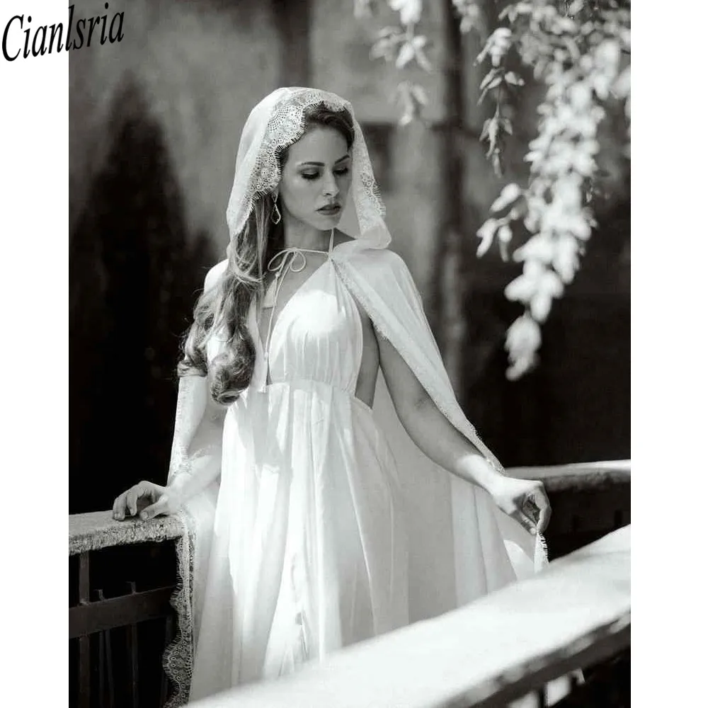 

Винтажная кружевная Свадебная накидка 2021, шифоновая Свадебная накидка с капюшоном, свадебные накидки