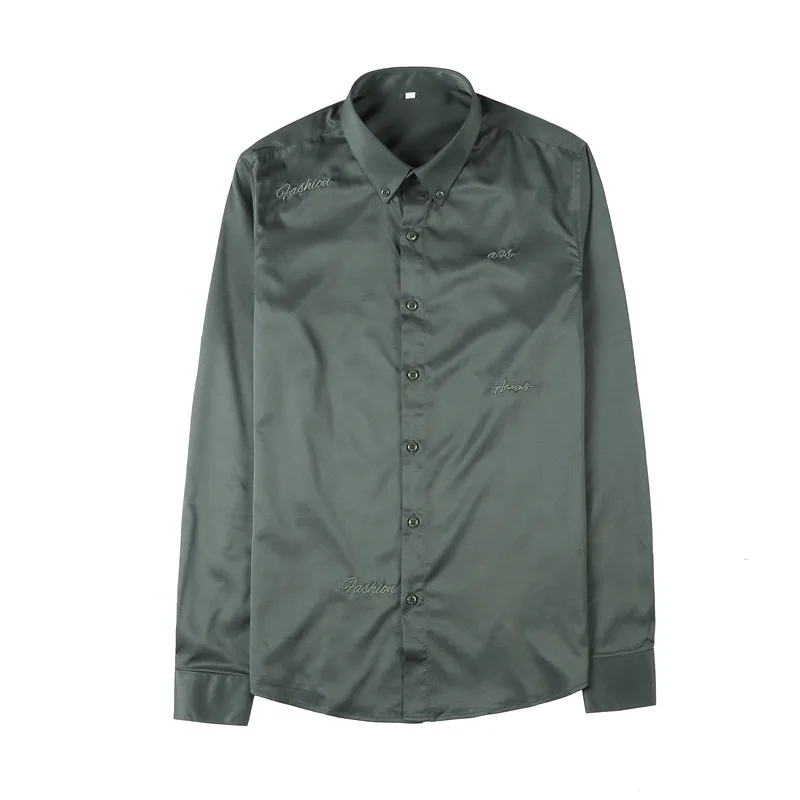 

5XL-M Plus Size Simple Embroidery Tuxedo Shirt Men Clothing 2021 Long Sleeve Slim Fit Casual Formal Wear Blouse Homme 3Colors