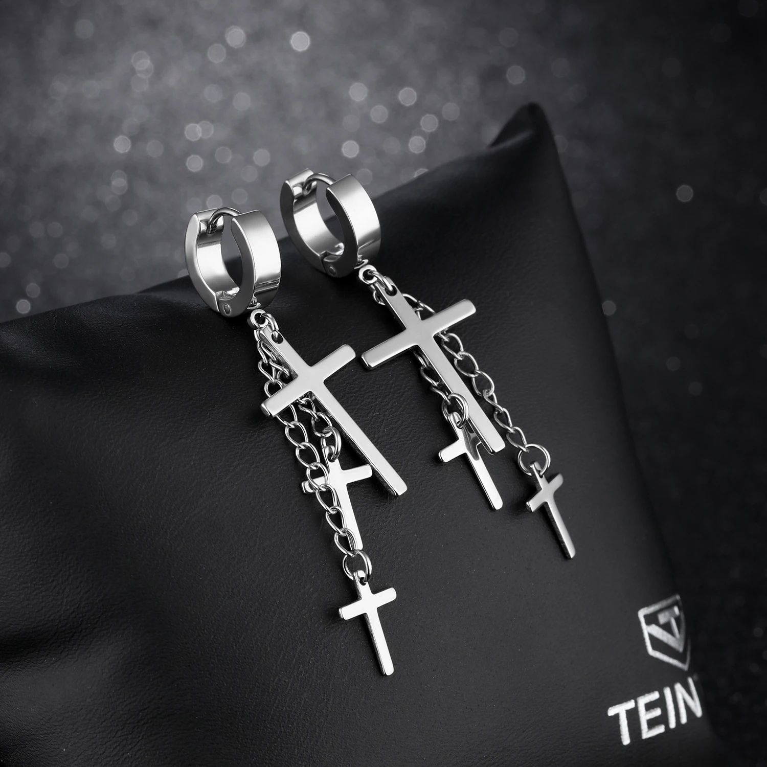 EyeYoYo Tassels Cross Earrings Men Trendy Earring Black/Gold Hip Hop Street Dance Jewelry | Dangle
