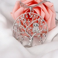 3 colors exquisite round hollow tree of life pendant set for women girl exquisite rhinestone inlaid owl pendant necklace jewelry