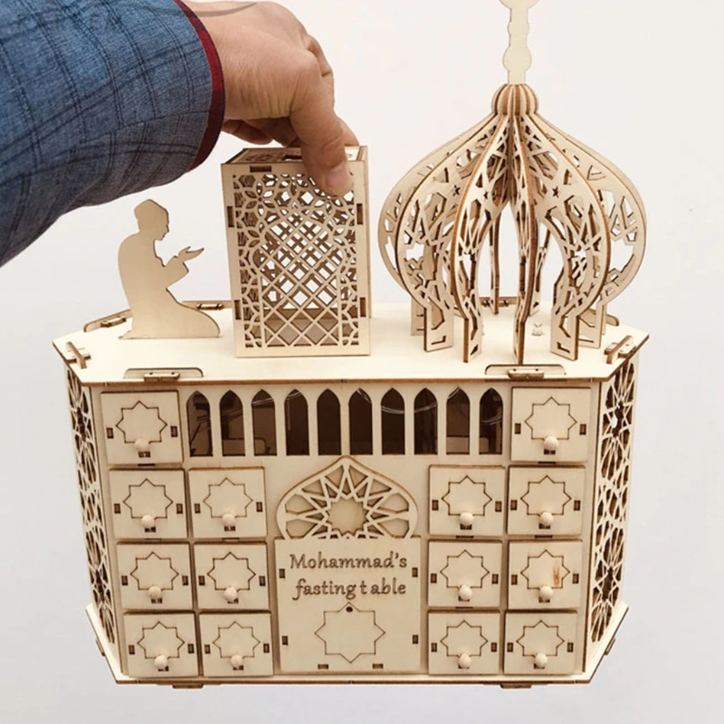 

Wooden Eid Mubarak Ramadan Advent Calendar LED Light DIY Muslim Islamic 30 Grids