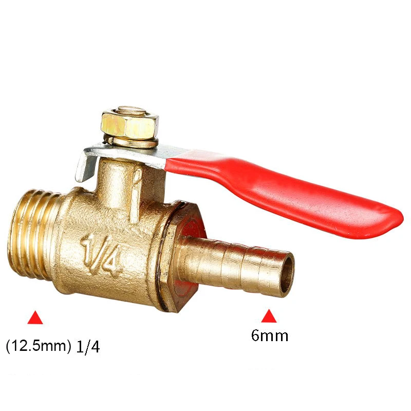 

Латунный шаровой кран с красной рукояткой, 6/8/10/12 мм, зажим для шланга с наружной резьбой BSP, 1/4, 3/8, 1/2 дюйма, переходник для труб