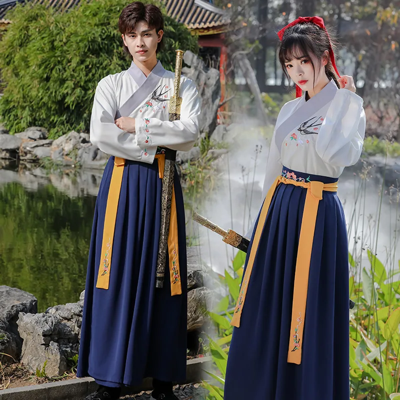 Древний китайский традиционный ханьфу комплекты для мужчин и женщин топ юбка