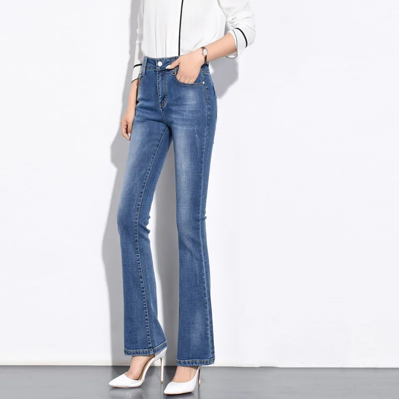 Женские джинсы весна осень расклешенные брюки женские широкие эластичные тонкие