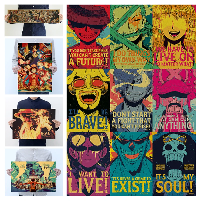 Винтажный аниме Ace Monkey · D Луффи характерный ретро постер из крафт-бумаги цельная