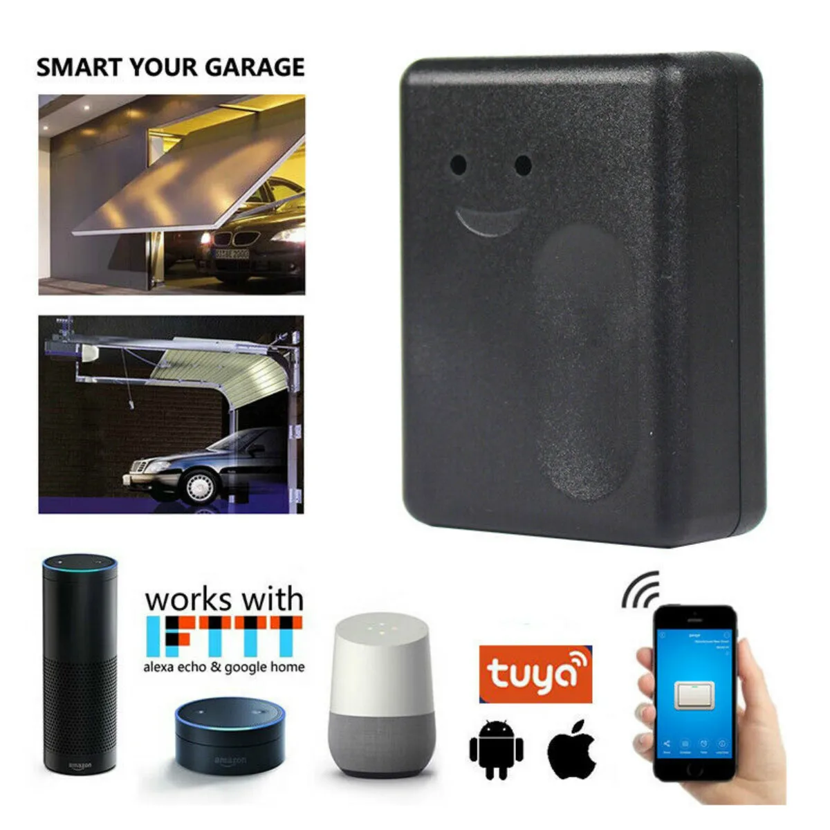 

WiFi Garage Door Opener Smart Gate Door Controllor Compatible With Alexa Echos Google Home Smart Life Tuyasmart IOS Android APP