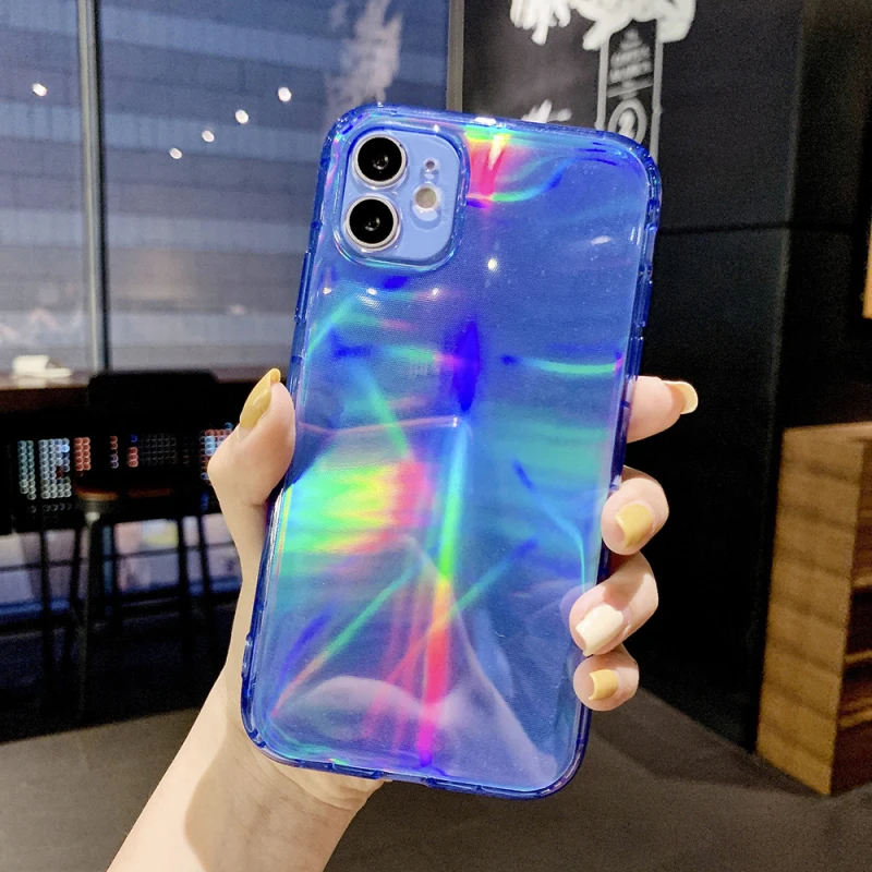 

Fluorescent Gradient Transparent Laser Card Case For iPhone 11 11 Pro Max X XS Max XR 7 8 Plus SE 2020 Soft TPU Shockproof Cover
