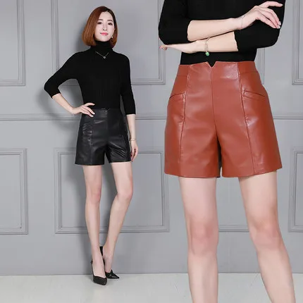 Top brand Women Sheep 2020 Leather High Waist Leather Shorts KS20  high quality