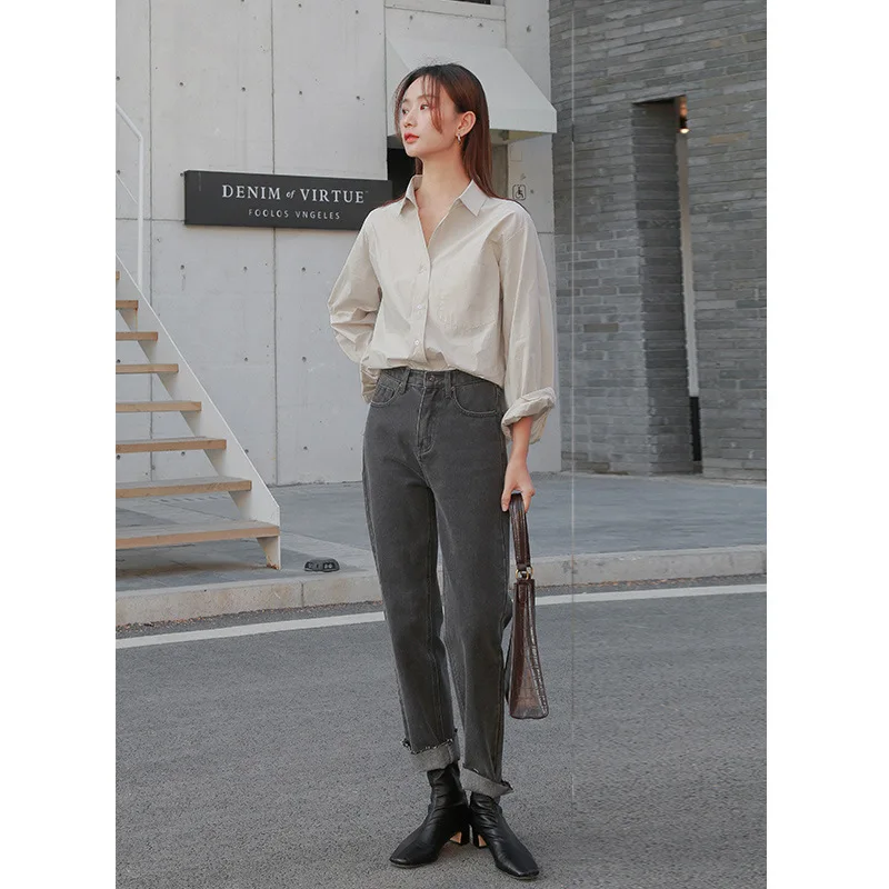 

Mulan 2020 Spring New Style Korean-style Simple Commute Shirt-Style Long-Sleeve Normcore Style Versatile Shirt Women's 7552