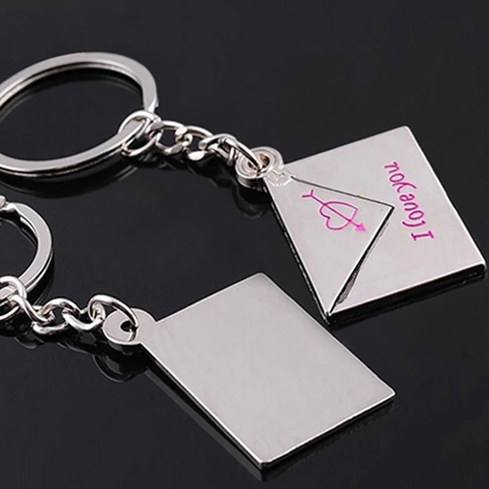 

2PCS I Love You Print Couple Love Envelope Metal Keyring Keychain Key Chain Ring