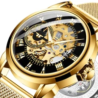 brand luxury golden hollow watches mens automatic waterproof male wristwatch stainless steel unique man watch vintage clock mens