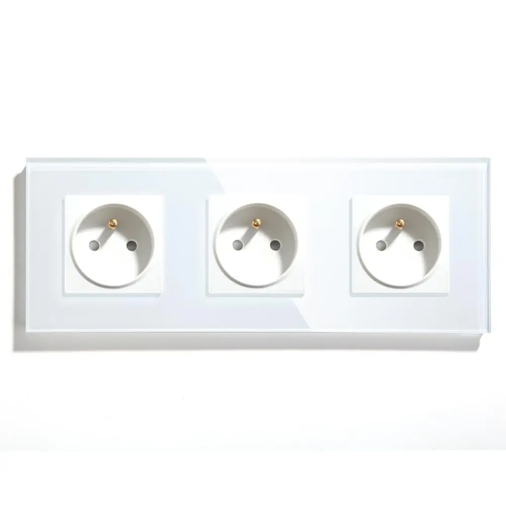 

Bseed Triple France Poland Standard Wall Power Socket Crystal Glass Panel White Black Gloden 110-240V Electrical Frence Socket