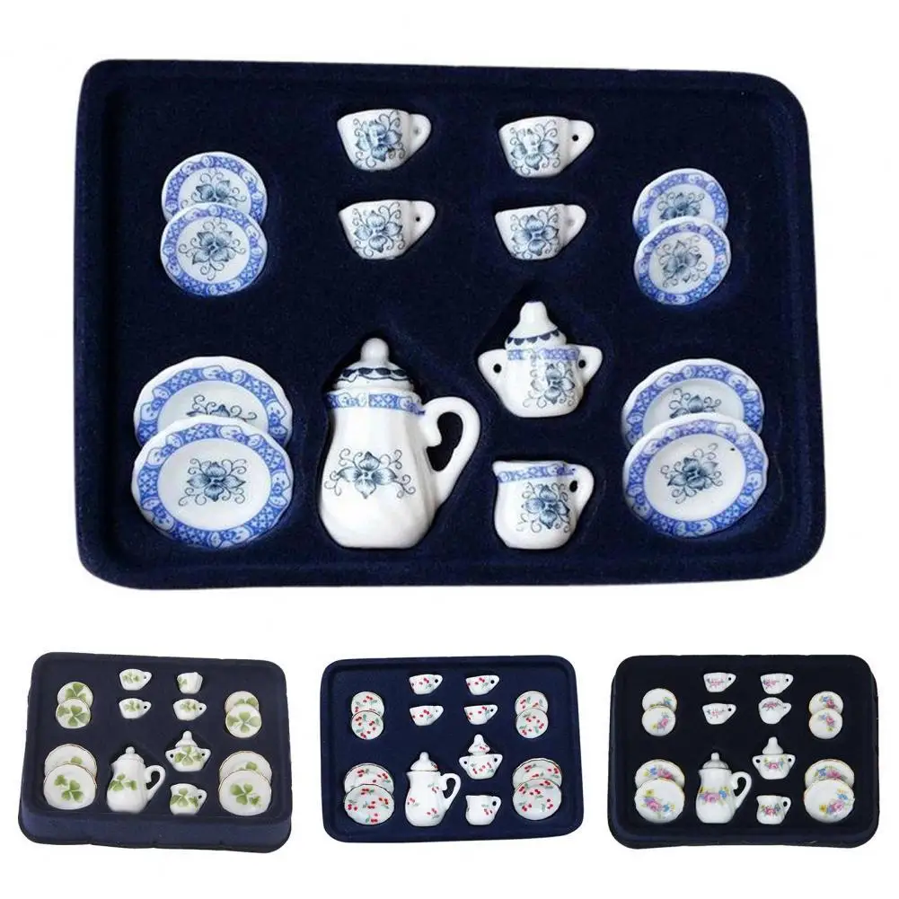 

15Pcs 1/12 Dollhouse Mini Ceramic Tea Set Dishes Tableware Accessories Model Toy