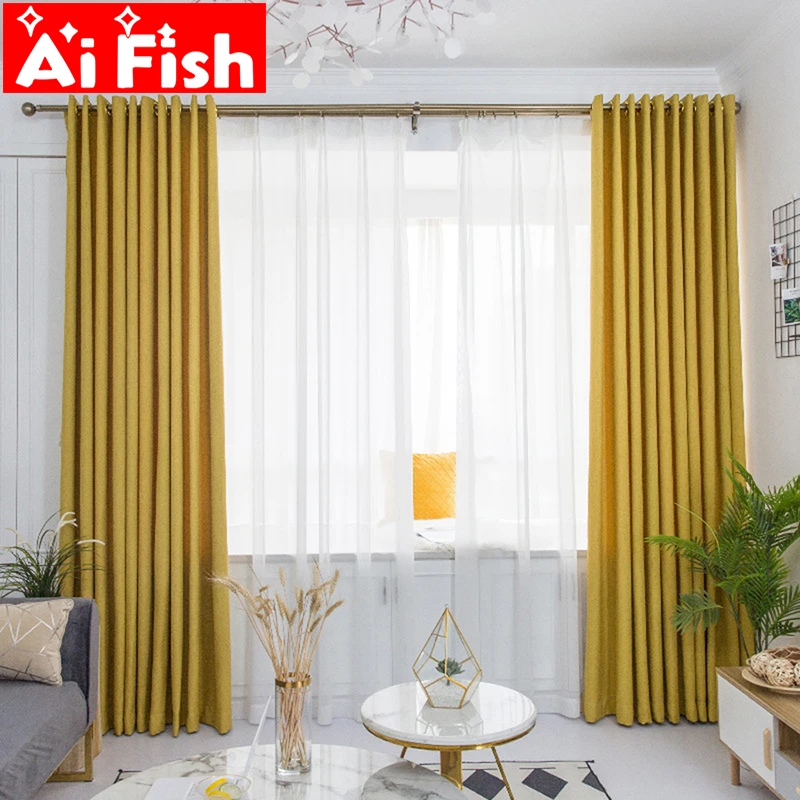 

Modren Simple Grid Texture Orange Blackout Bedroom Curtains Yellow Meteor Linen Curtains for living room Fabrics Drapes MY244-50