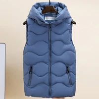 women autumn winter cotton vest casual hooded sleeveless vest jacket for female solid slim warm zipper waistcoat 2021