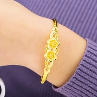 dubai 24k gold color metal oval charm bracelets for women bangles luxury jewelry 2020 new fashion lucky flower shape mother gift