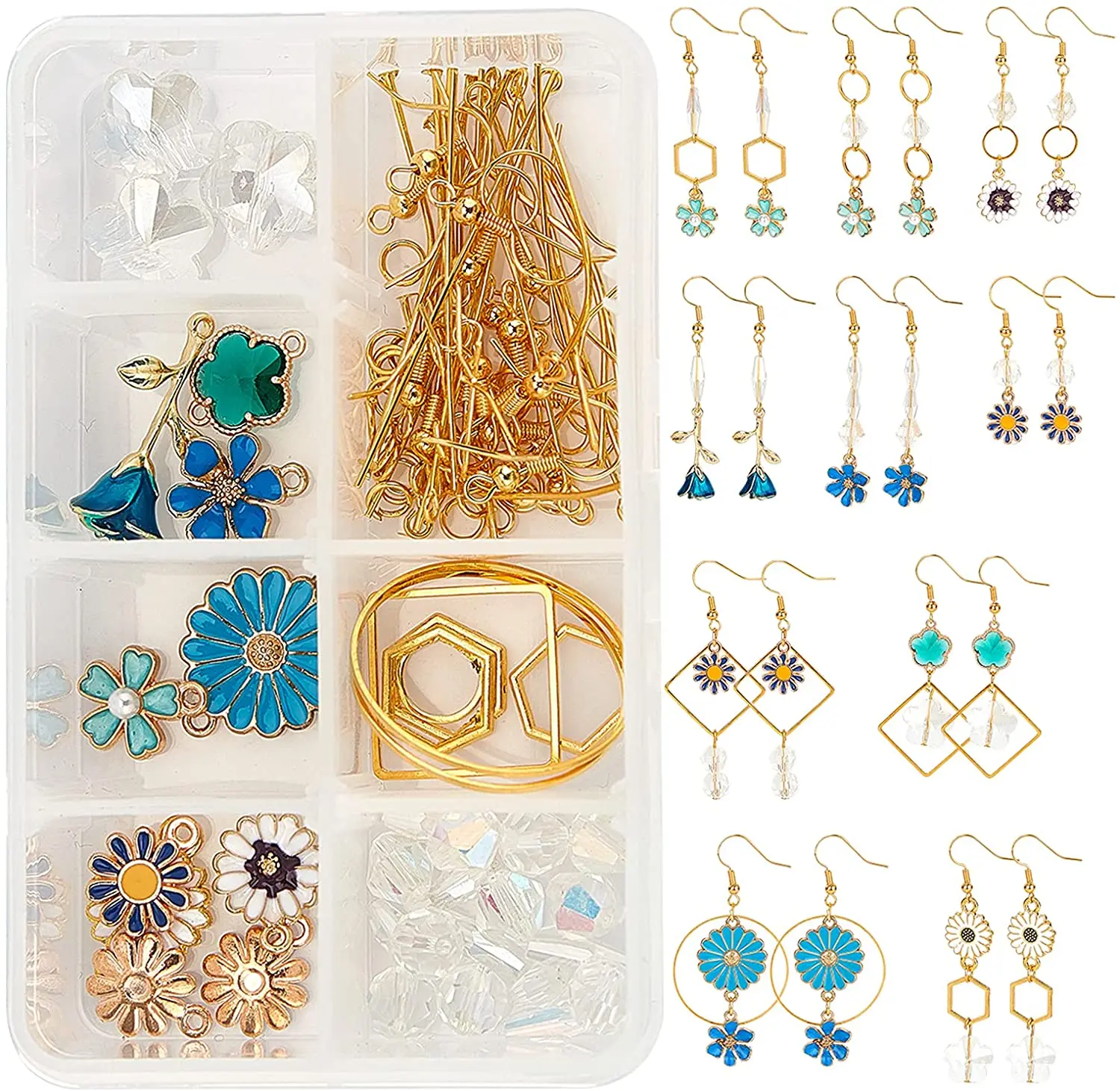 

1 box DIY10 pairs of enamel flower earrings kit, daisy sunflower rose pendant pendant earrings jewelry making supplies